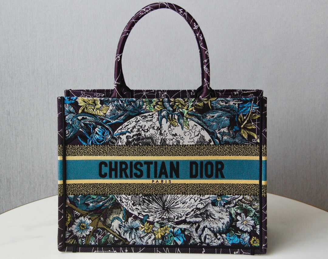 DIR1286 Book bag Tote Embroidery blue white 36.5cm 41.5cm Handbag