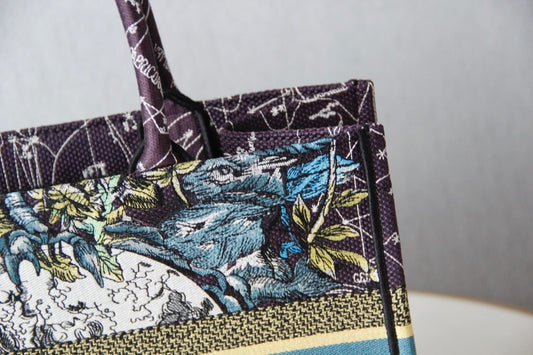 DIR1286 Book bag Tote Embroidery blue white 36.5cm 41.5cm Handbag