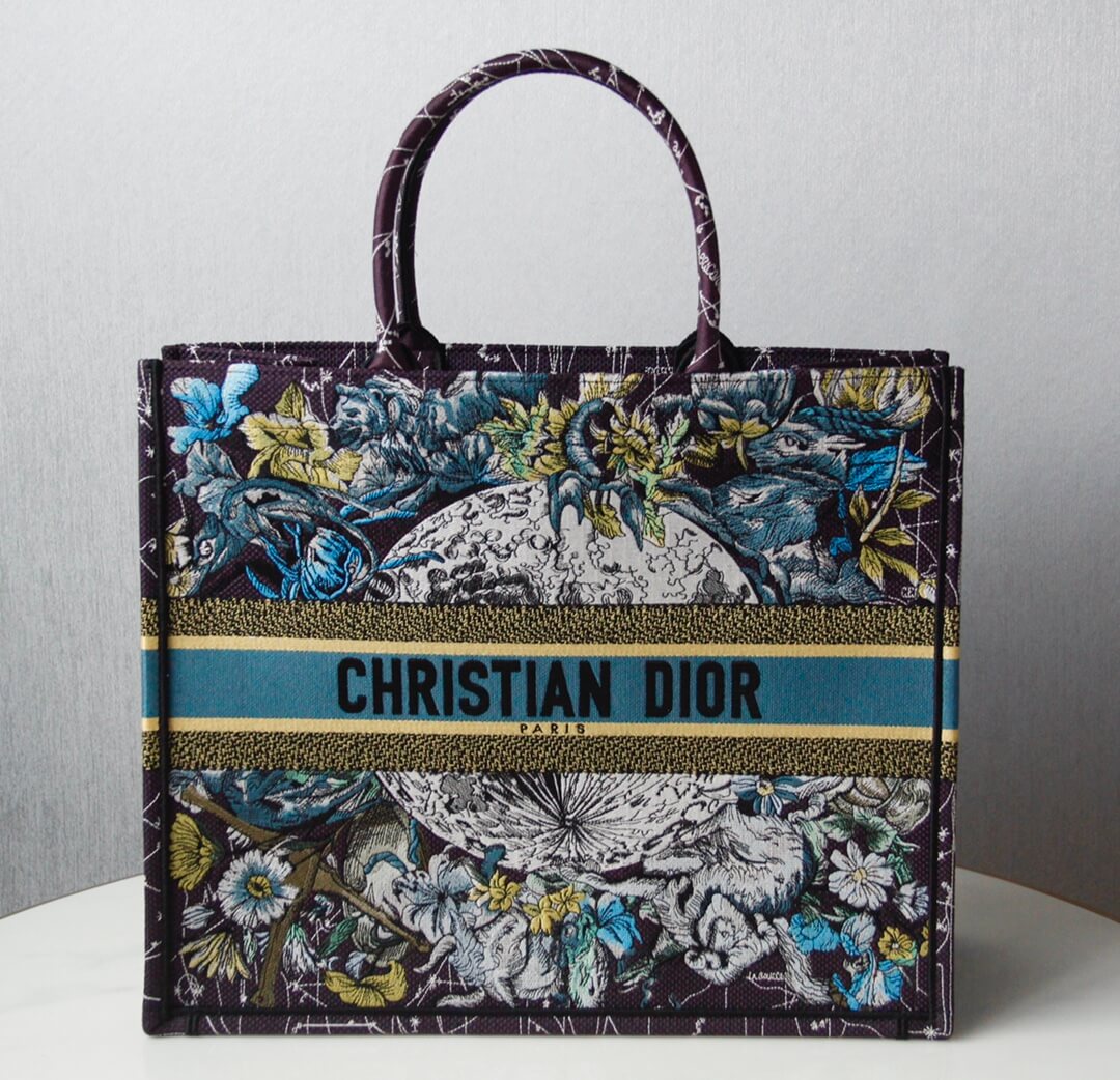 DIR1286 Book bag Tote Embroidery blue white 36.5cm 41.5cm Handbag