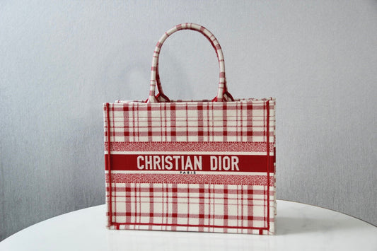 DIR1286 Book bag Tote Embroidery red white 36.5cm 41.5cm Handbag