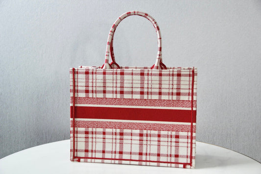 DIR1286 Book bag Tote Embroidery red white 36.5cm 41.5cm Handbag