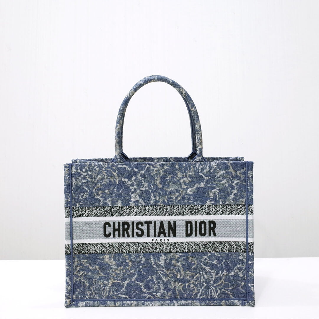 DIR1286 Book Tote big size 36.5cm 41.5cm Oblique Embroidery blue