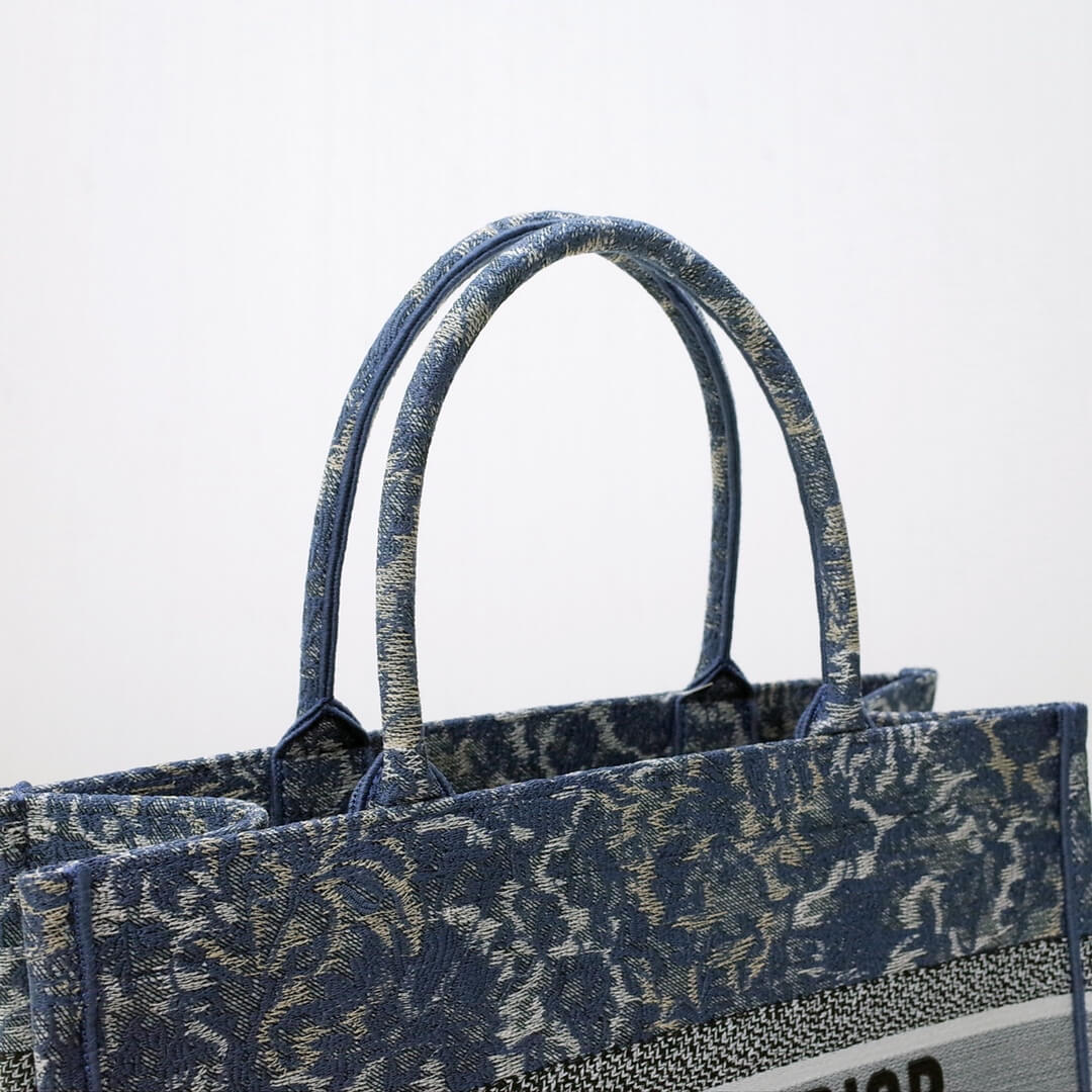DIR1286 Book Tote big size 36.5cm 41.5cm Oblique Embroidery blue