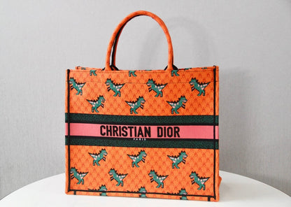DIR1286 Book Tote small size 36.5cm 41.5cm Embroidery orange