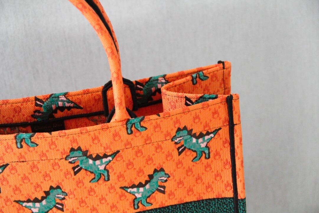 DIR1286 Book Tote small size 36.5cm 41.5cm Embroidery orange