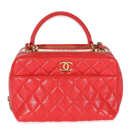 Chanel Red Quilted Lambskin CC Trendy Bowling Bag