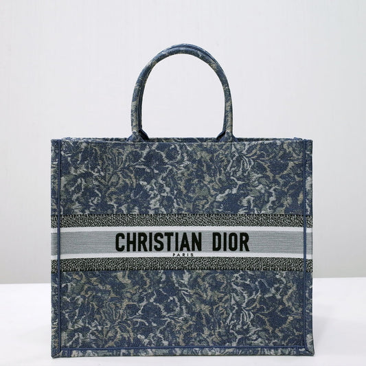 DIR1286 Book Tote big size 36.5cm 41.5cm Oblique Embroidery blue
