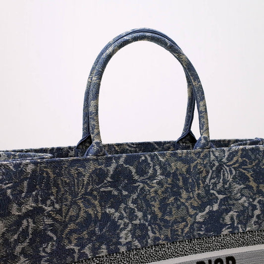 DIR1286 Book Tote big size 36.5cm 41.5cm Oblique Embroidery blue