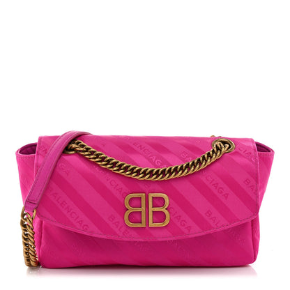 Balenciaga Nylon Jacquard Diagonal Logo S BB Round Shoulder Bag Rose Magenta