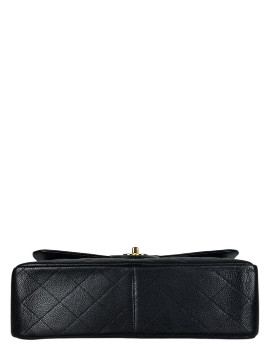 Chanel Black Caviar Leather Double Flap Jumbo Bag