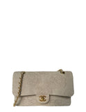 Chanel Ivory Canvas Camellia Embroidered Double Flap Classic