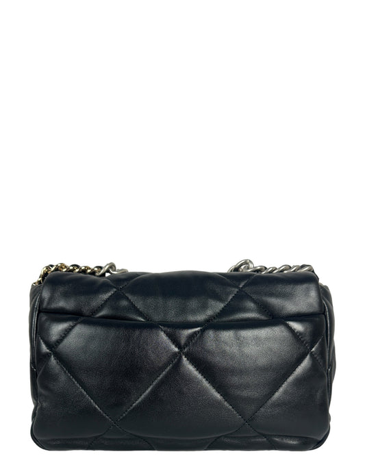 Chanel Silvertone Black Lambskin Quilted Medium 19 Bag