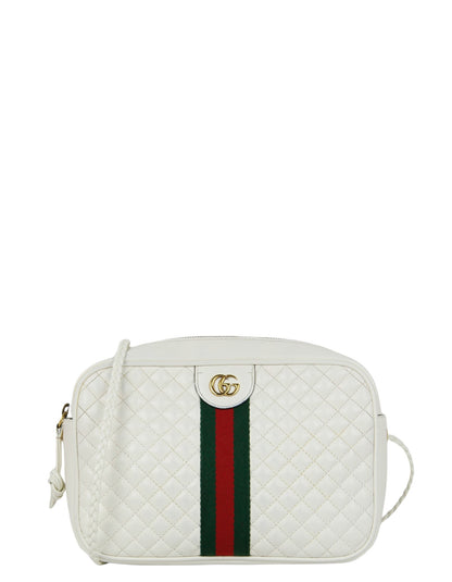 Gucci White Calfskin Web Trapuntata Small GG Shoulder Bag