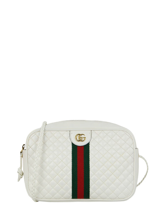 Gucci White Calfskin Web Trapuntata Small GG Shoulder Bag