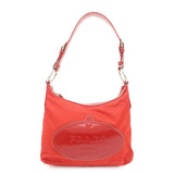 PRADA Logo Nylon Leather Shoulder Bag  Silver HDW Red  d