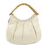 GUCCI Bamboo Leather Tucked Shoulder Bag Hand Bag Ivory 124293