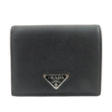 PRADA Triangle Logo Saffiano Leather Bi-Fold Compact Wallet Black