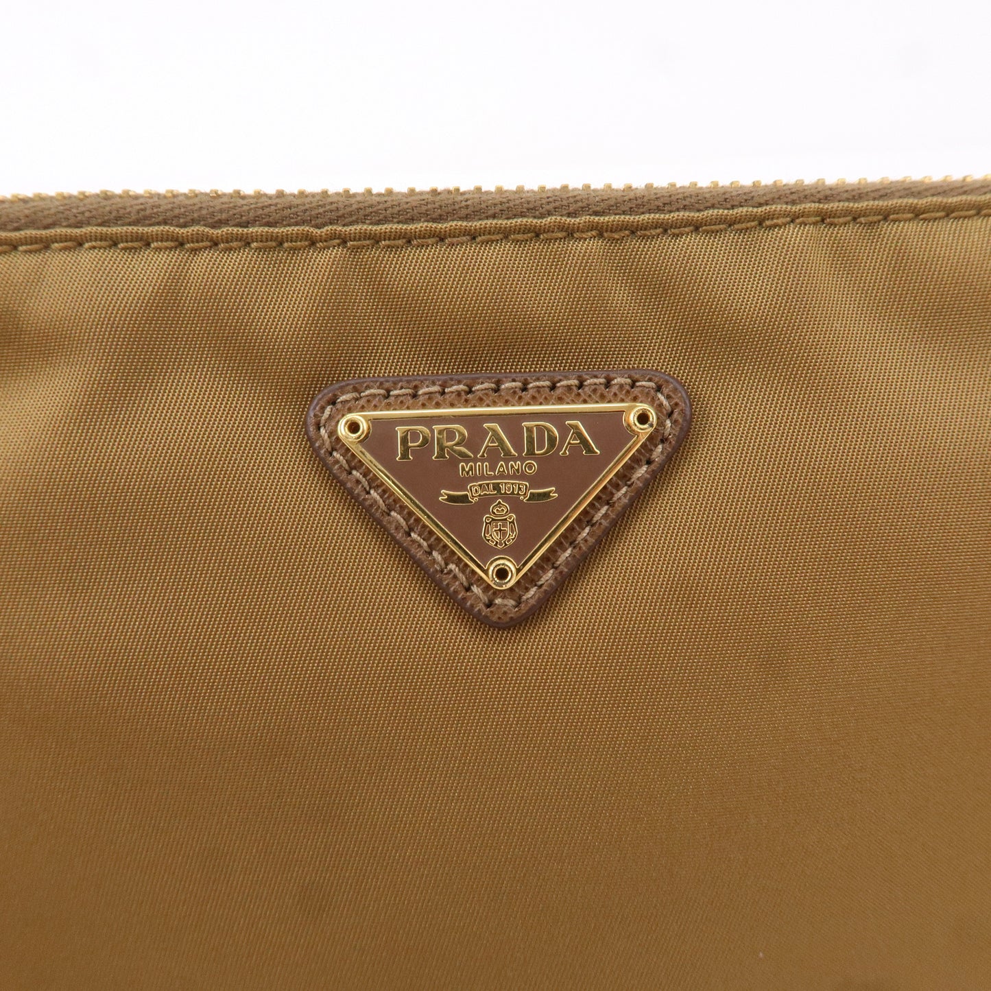 Prada Logo Nylon Leather Clutch Bag Pouch Brown