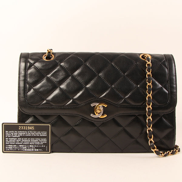 CHANEL Around 1992 Made Paris Limited Design Flap Chain Bag Black
