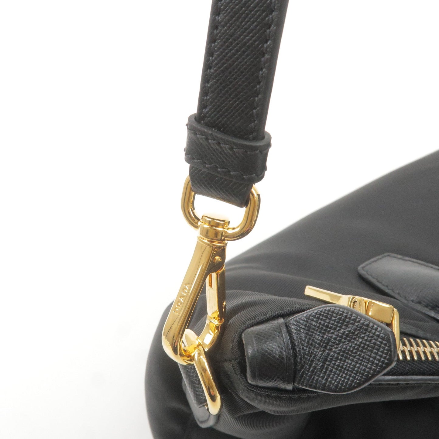 Prada Logo Nylon Leather 2Way Bag Hand Bag NERO Black BN2106
