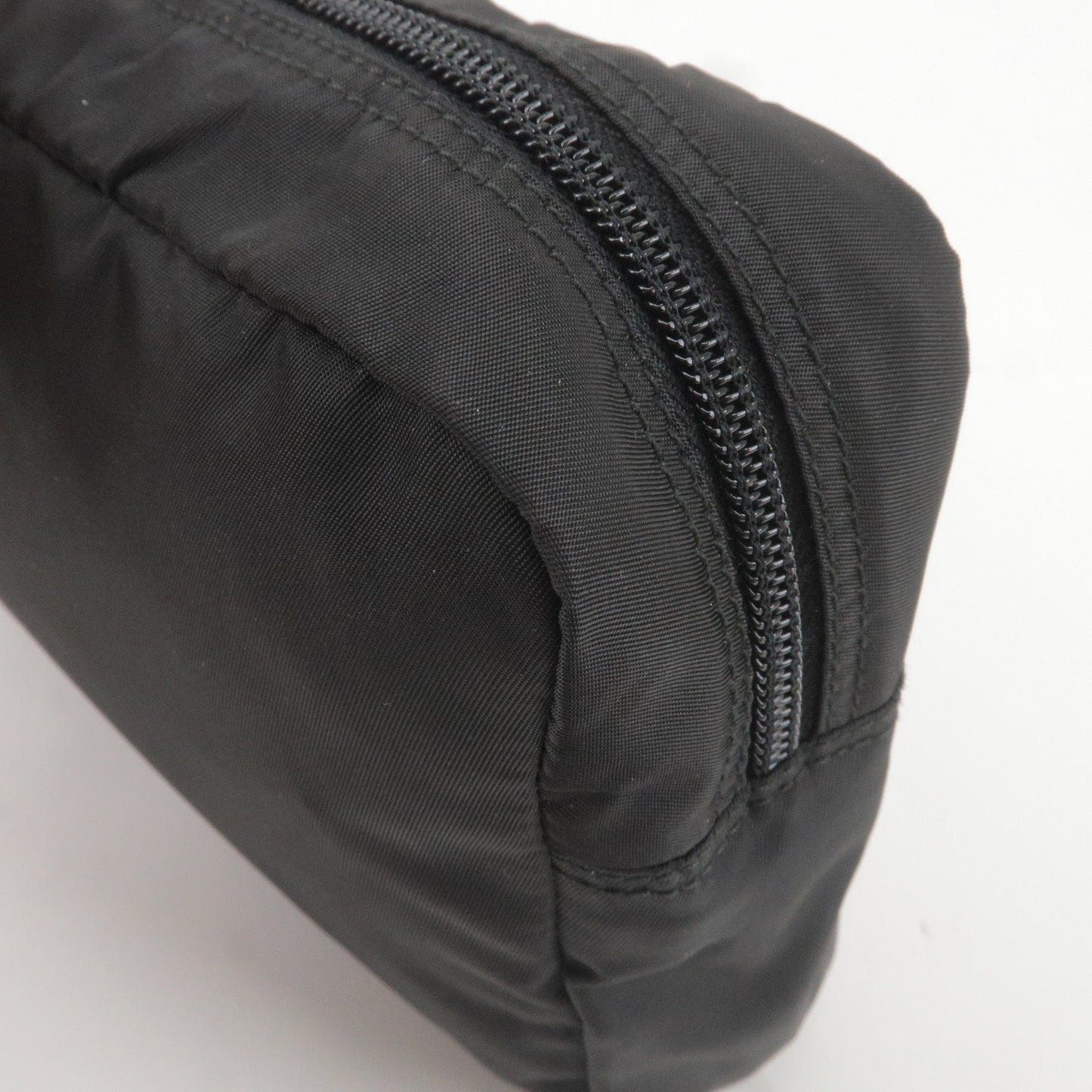 Prada Logo Nylon Leather Pouch Cosmetic Bag NERO Black MV348
