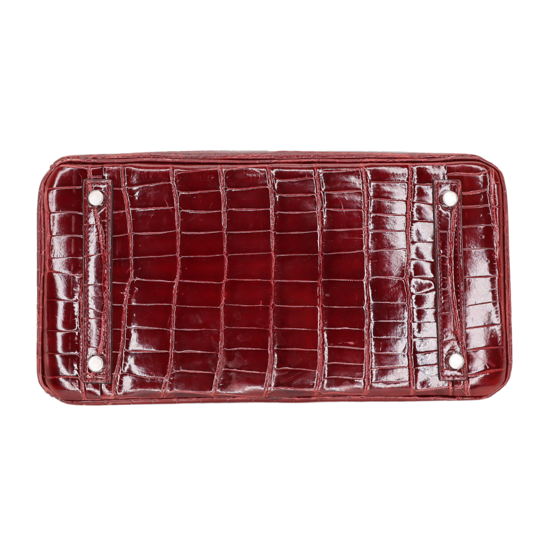 Hermès 30cm Birkin Bordeaux Shiny Niloticus Crocodile Palladium Hardware