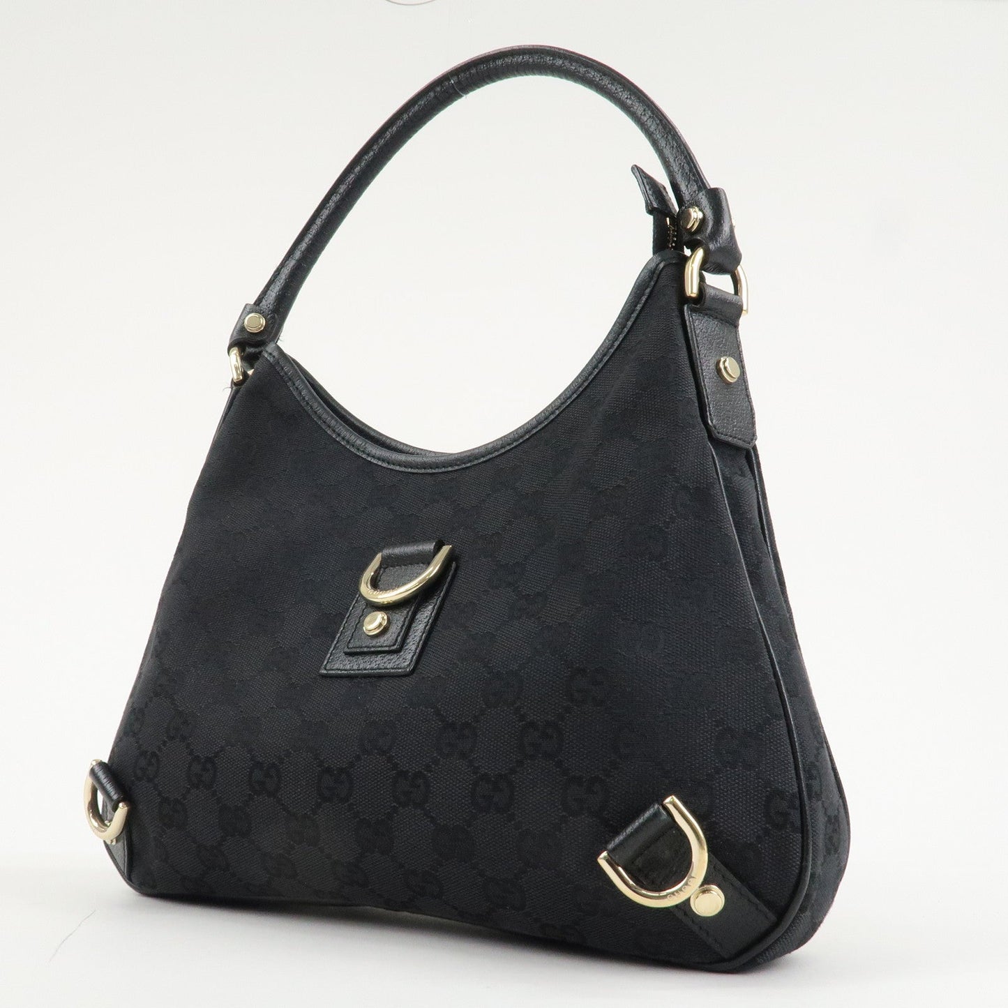 GUCCI Abbey GG Canvas Leather Shoulder Bag Black 130738  d