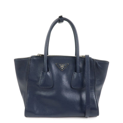 PRADA Triangle Logo 2 Way Bag Tote Bag Shoulder Bag Navy B2625M