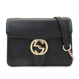 GUCCI Interlocking G Leather Chain Shoulder Hand Bag Black 510304