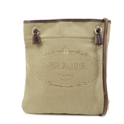 PRADA Logo Jacquard Leather Shoulder Crossbody Bag Brown BT0551