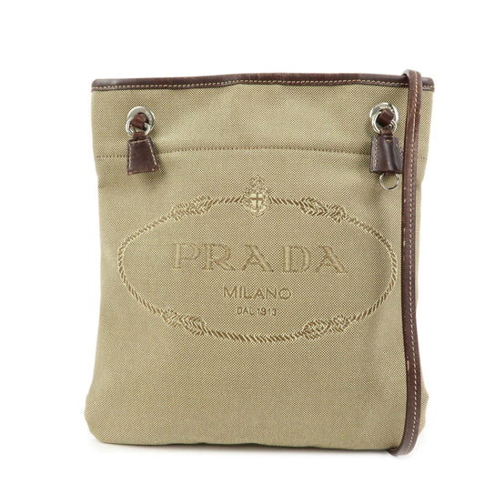 PRADA Logo Jacquard Leather Shoulder Crossbody Bag Brown BT0551