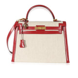 Hermes Kelly 32   Rouge Box Natural Toile Sellier