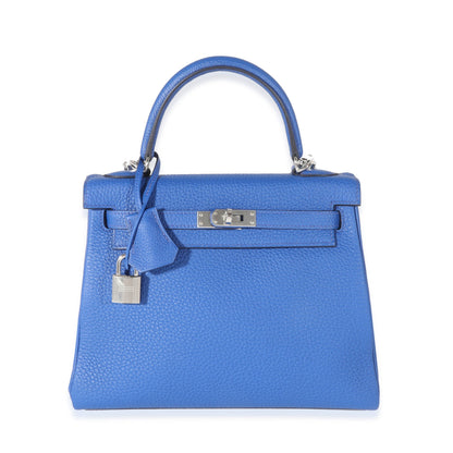 Luxury Hermes Bleu Royal Togo Kelly Retourne 25 PHW