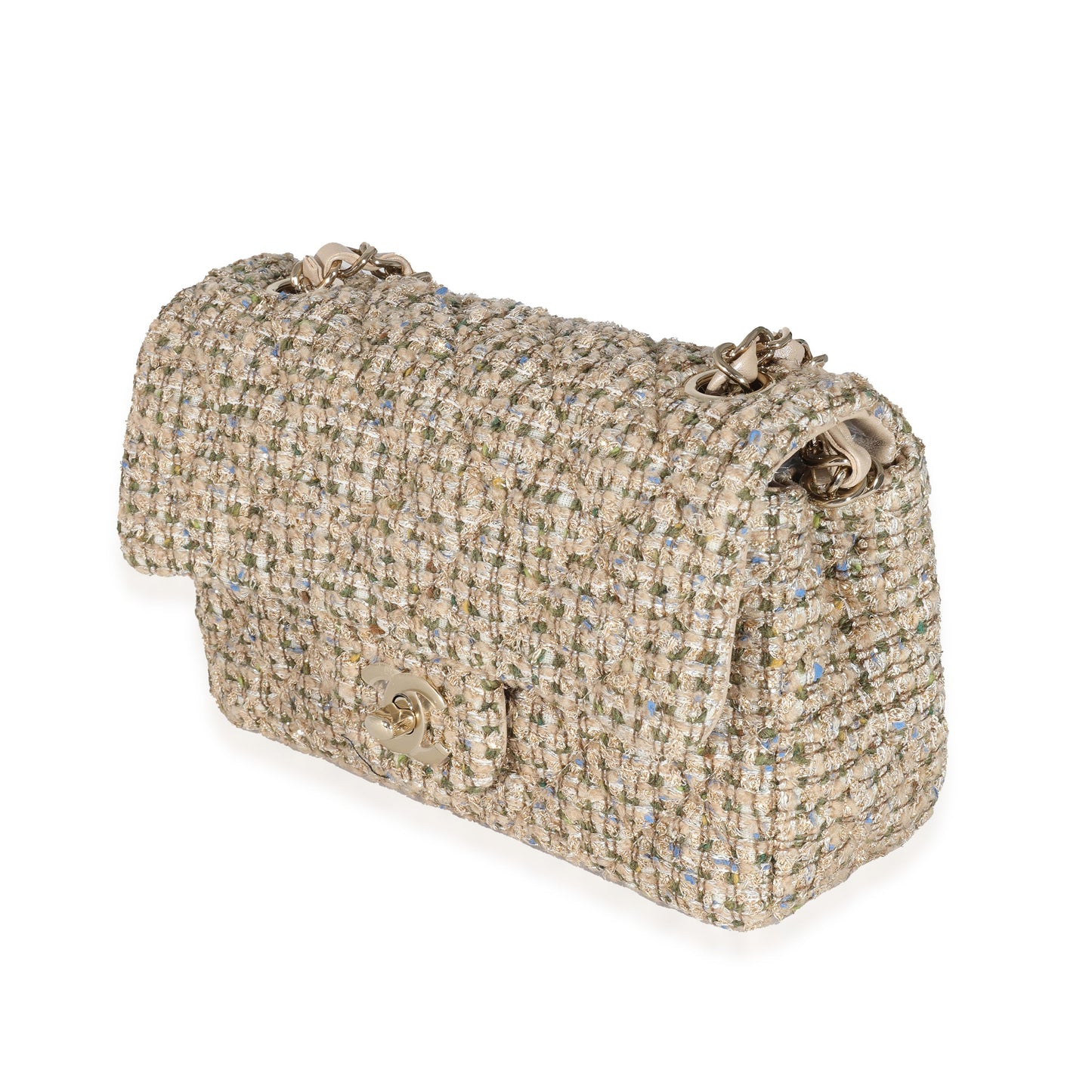 Chanel 21A Gold Tweed Mini Rectangular Flap Bag