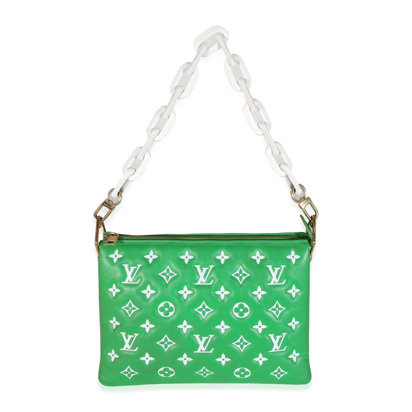 Louis Vuitton Louis Vuitton Green White Puffy Lambskin Monogram Coussin PM