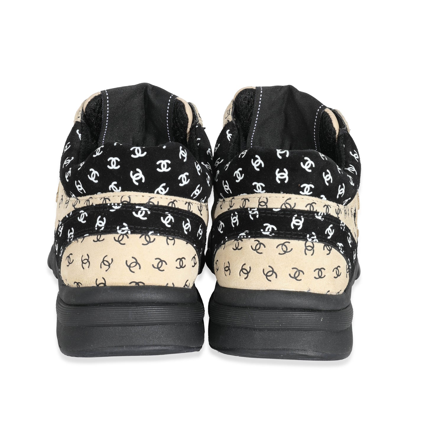Chanel 22A Beige Black CC All Over Logo Sneakers 35