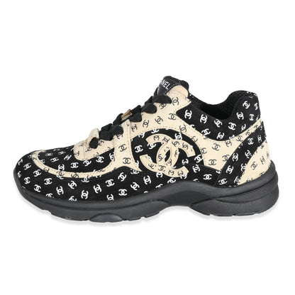 Chanel 22A Beige Black CC All Over Logo Sneakers 35