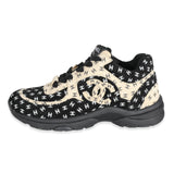 Chanel 22A Beige Black CC All Over Logo Sneakers 35