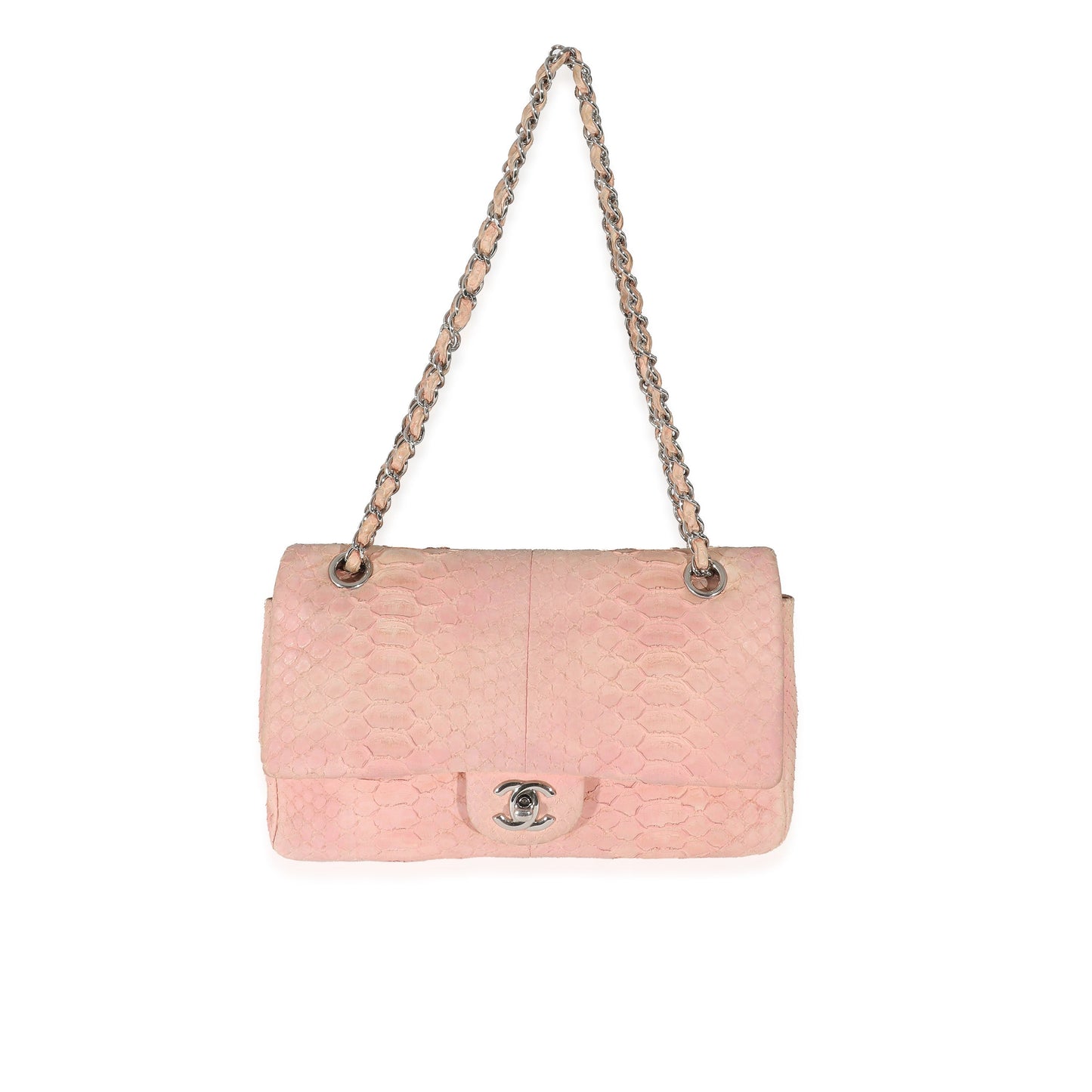 Chanel Pink Matte Python Medium Classic Double Flap Bag