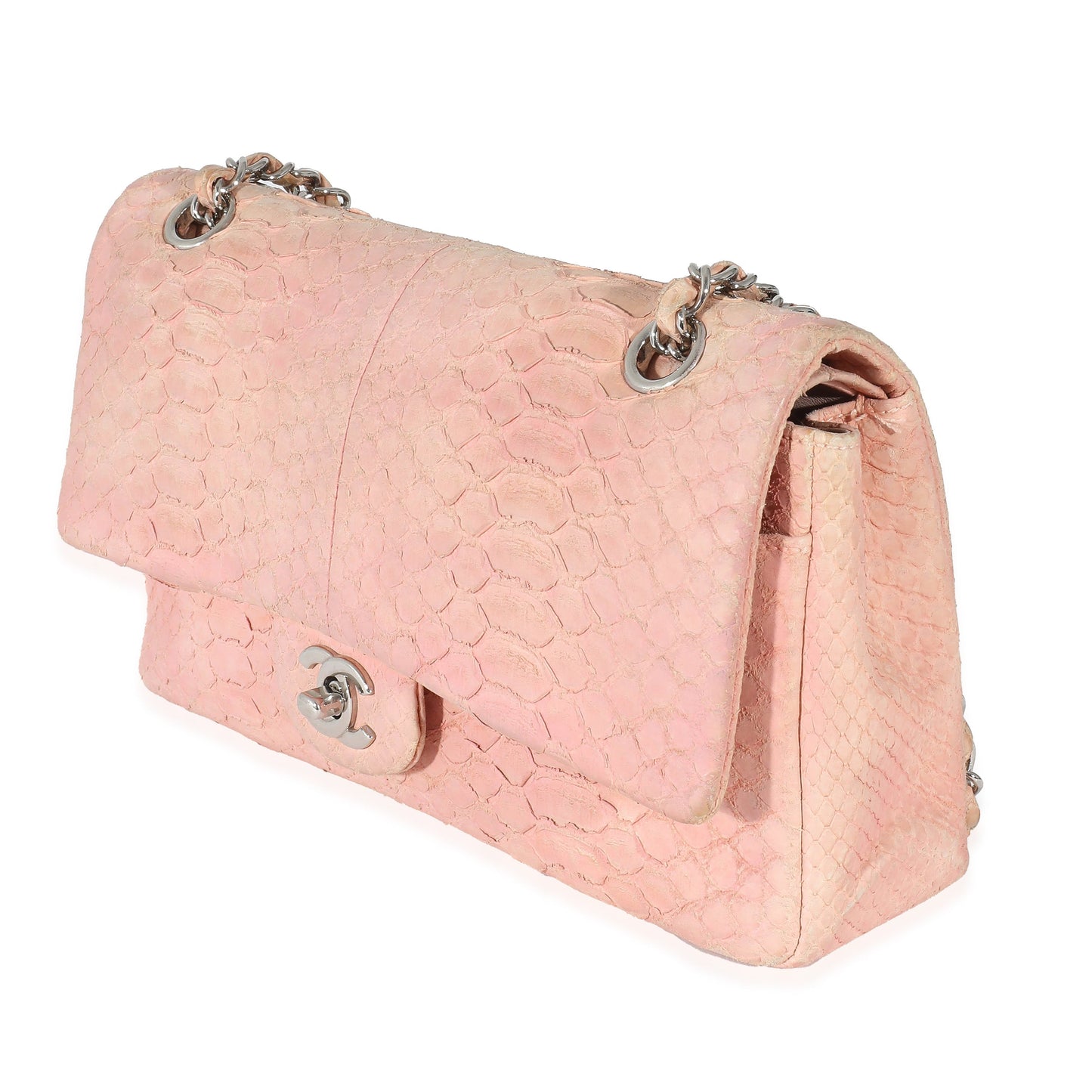 Chanel Pink Matte Python Medium Classic Double Flap Bag