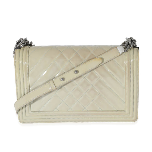 Chanel 14P Grey Patent Mix Quilted New Medium Boy Bag