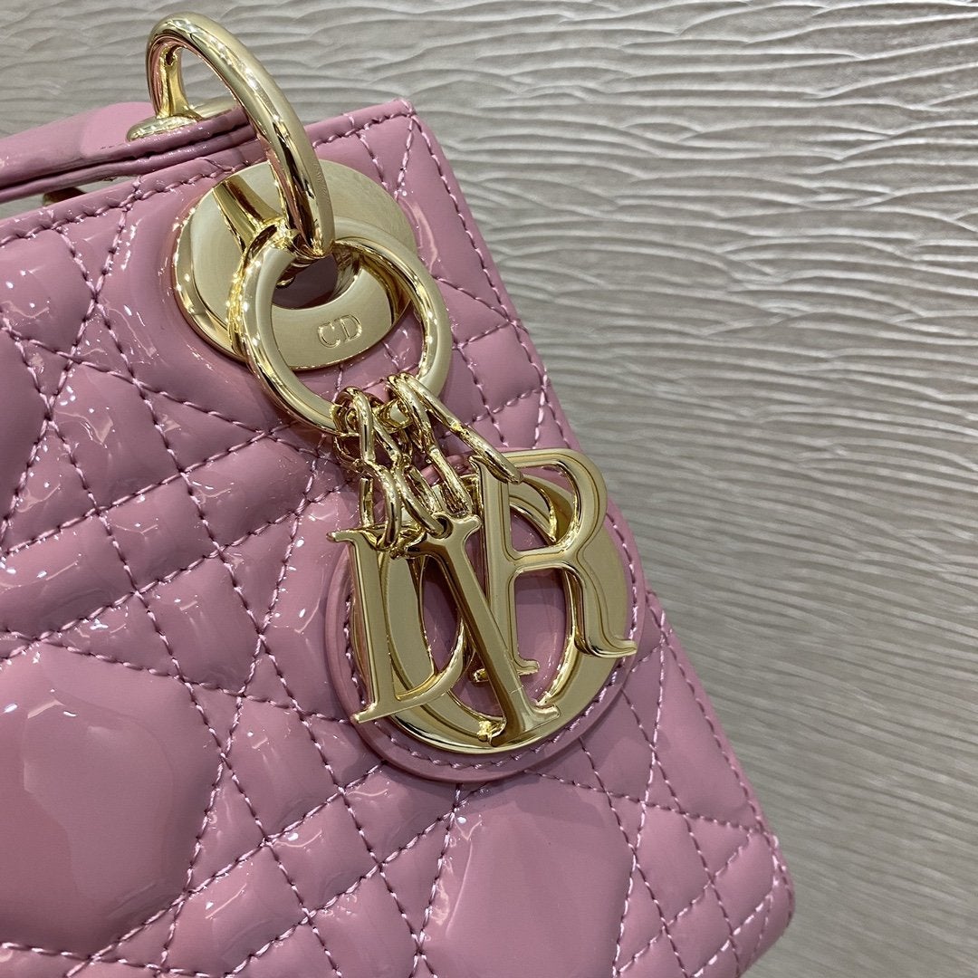 MINI LADY BAG 17 PINK PATENT CALFSKIN Amelia