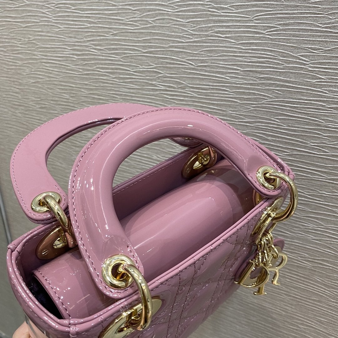 MINI LADY BAG 17 PINK PATENT CALFSKIN Amelia