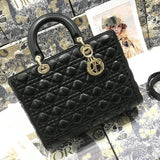 LARGE LADY BAG 32CM BLACK CANNAGE LAMBSKIN Amelia