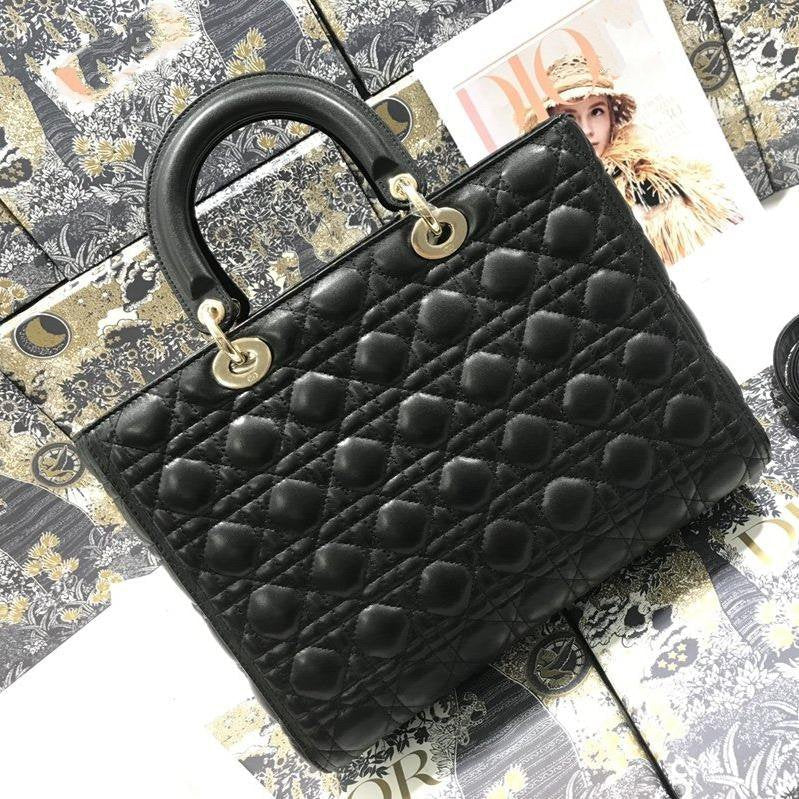 LARGE LADY BAG 32CM BLACK CANNAGE LAMBSKIN Amelia