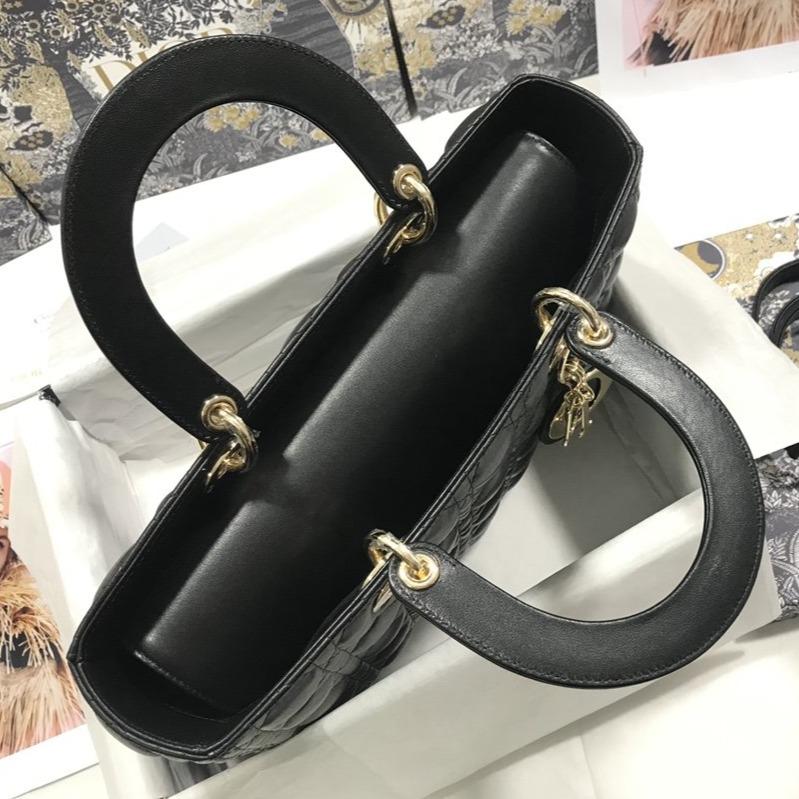 LARGE LADY BAG 32CM BLACK CANNAGE LAMBSKIN Amelia