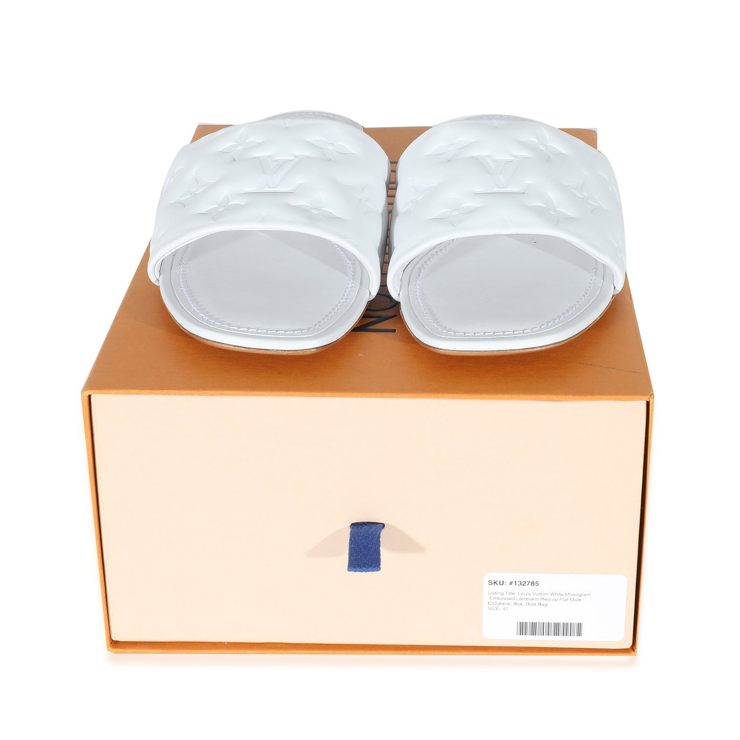 Louis Vuitton Louis Vuitton White Monogram Embossed Lambskin Revival Flat Mule