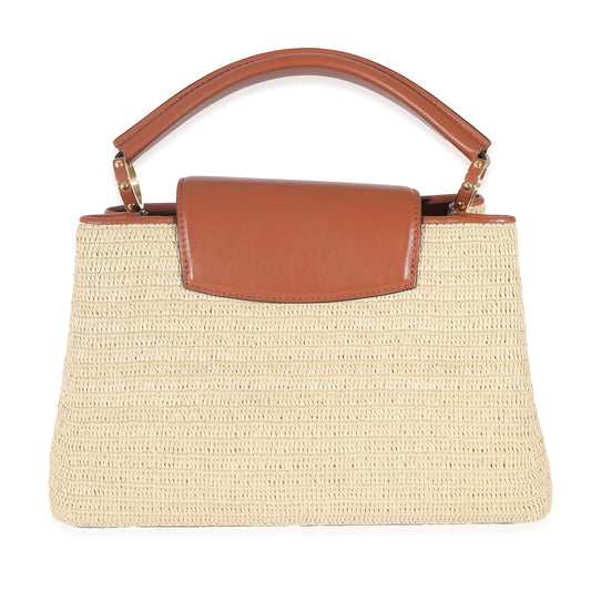 Louis Vuitton Caramel Leather & Beige Raffia Capucines MM