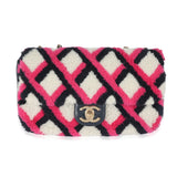 Chanel Fuchsia Navy White Shearling Lambskin Emoticon Single Flap Bag