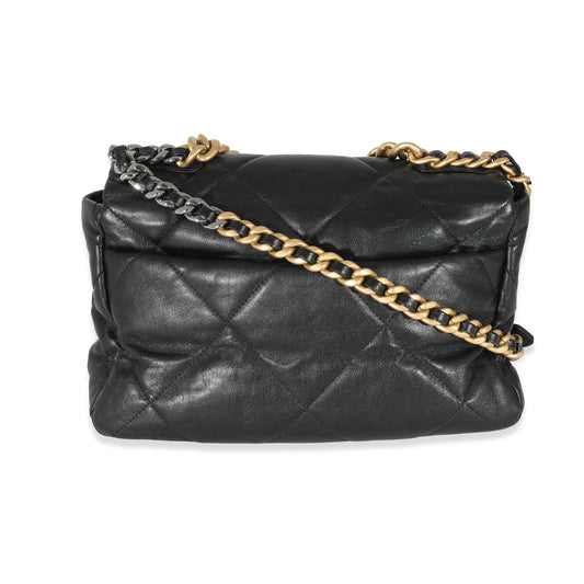 Chanel Black Shiny Lambskin Chanel 19 Flap Bag